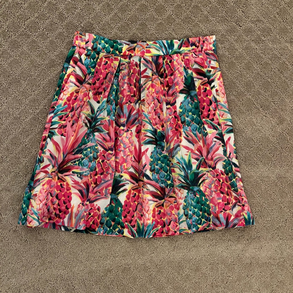 J. Crew A-Line Pleated "Ratti Pineapple" Skirt Size 8 Tropical Farm Resort‎